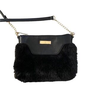 INC International Concepts Black Faux Fur Crossbody Bag